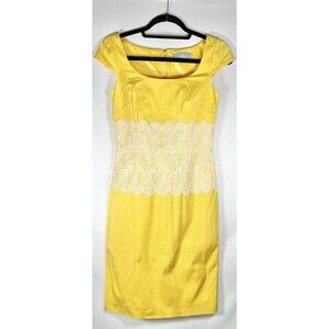 Romantic  Antonio Melani Cap Sleeve White Lace Waist Yellow Sheath Dress Size 0
